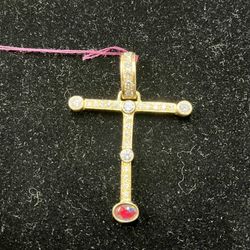 Cross Pendant With Diamonds & Opal