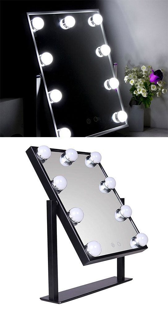 New $50 Small Vanity Mirror w/ 9 Dimmable LED Light Bulbs Beauty Makeup 10x12” (Black or White)