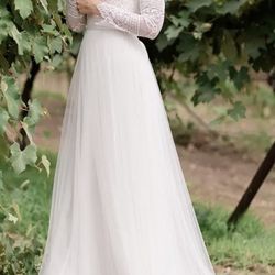 Modest Mon Cheri Wedding Dress Ivory/Champagne