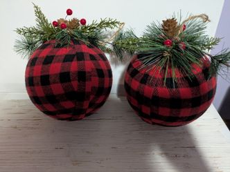 Set Of 2 Buffalo Check Red Plaid Large Tree Ornament Home Decor