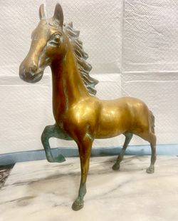 Brass horse sculpture, mid-century modern decorative figurine (16"x13"
