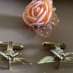 Vintage Hickok Propeller And Wings Gold Tone Cufflinks 