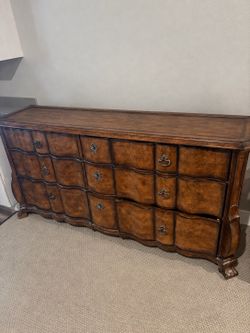 A.R.T. Furniture Large Solid Wood Dresser, Ornate Brown Bombe Style