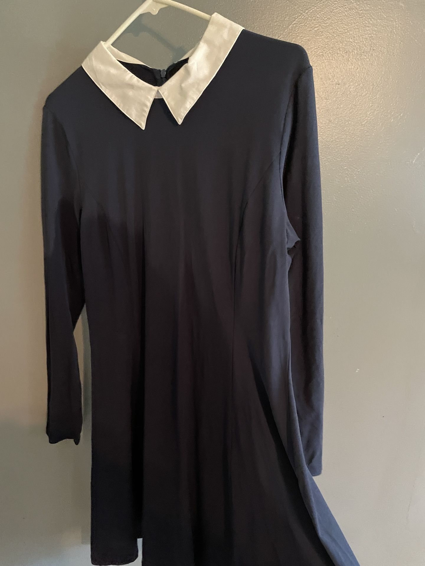 Juniors/Womens Wednesday Adam’s Inspired Navy Blue Peter Pan Collar Navy Blue Dress