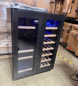 …  Wine and Beverage Refrigerator 24", Upgraded Dual Zone Wine Beverage Cooler with Glass Door and French Door, Large Capacity Beer Fridge Holds 21 Bo