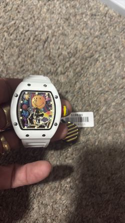 White Novelty Watch with Smiley Face Dial