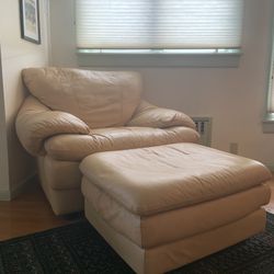 Natuzzi Yellow Leather Chair With Ottoman 