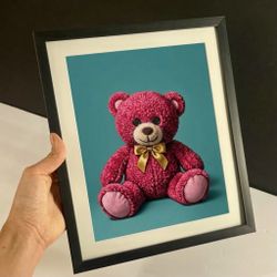 Pink Teddy Bear Framed Art Print 12”x10”