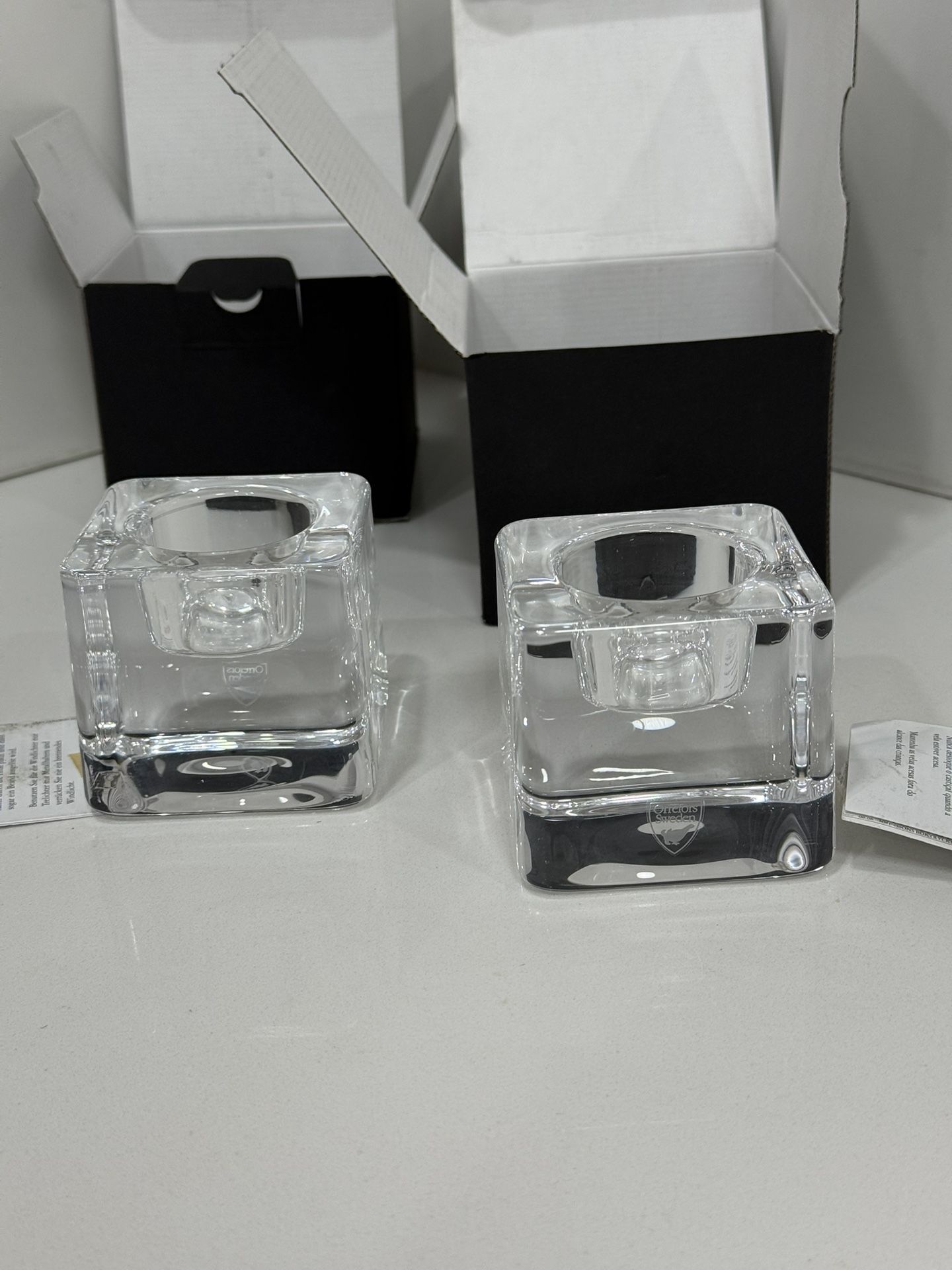 Orrefors Ice Cube Votive set of 2 new in Box