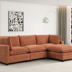 Orange Modular Cloud Sectional Fabric Performance 