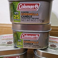 Coleman Citronella Candles – Set of 4 (Pine Scent, Crackle Wick)