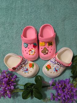 Bundle sandals for girl pink and cream color with rabbit and bunny charms size 7