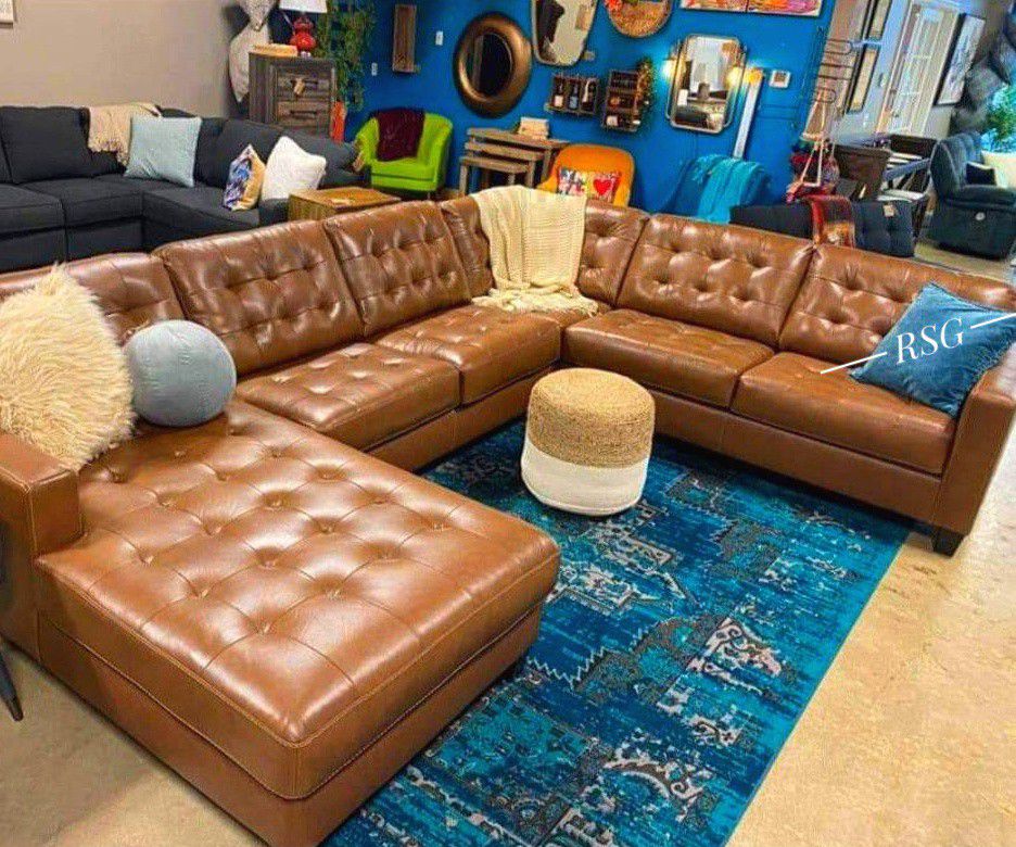 Living Room Furniture Italian Leather Brown Sectional Sofa With Chaise Set 🔥$39 Down Payment with Financing 🔥 90 Days same as cash