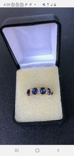 Faux Diamond & Sapphire Ring-14K Gold Plate