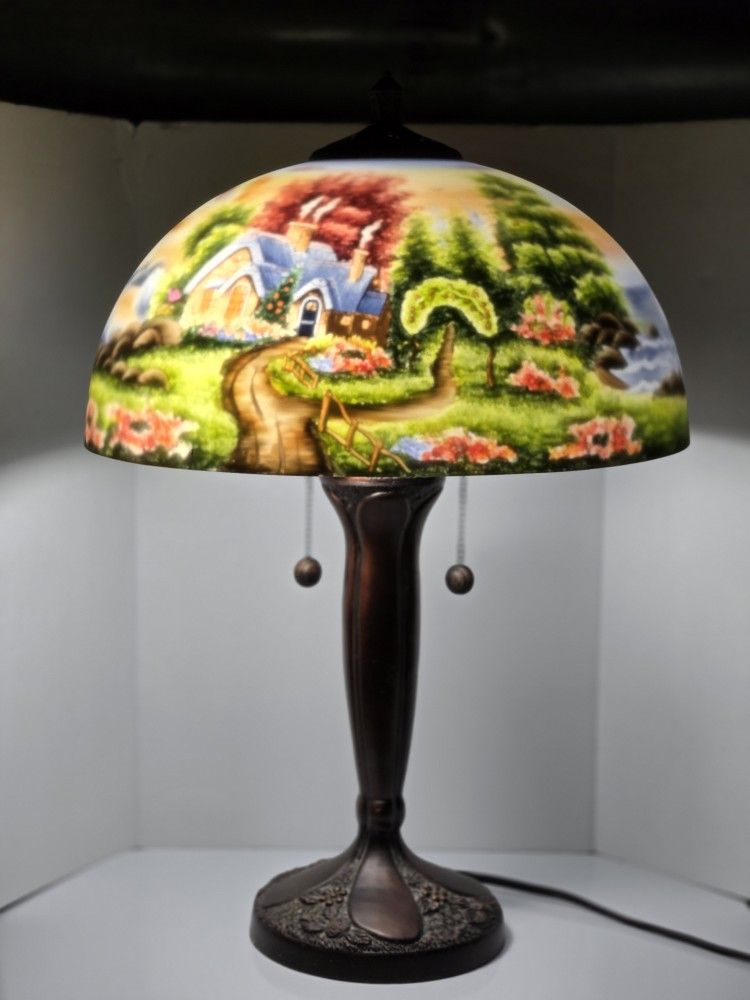 Thomas Kinkade Reverse Hand Painted Table Lamp.