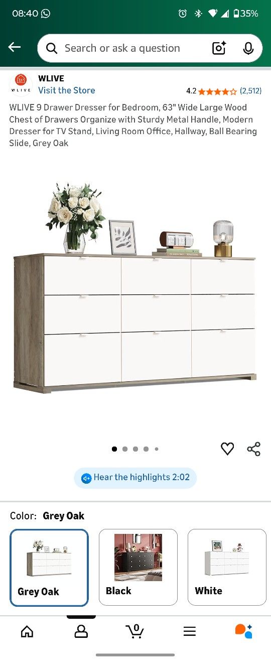 New 9 Drawer Dresser White