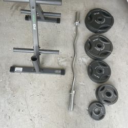 Fitness Gear Plates , EZ Curl Bar And Fitness Gear OT400 Stand 