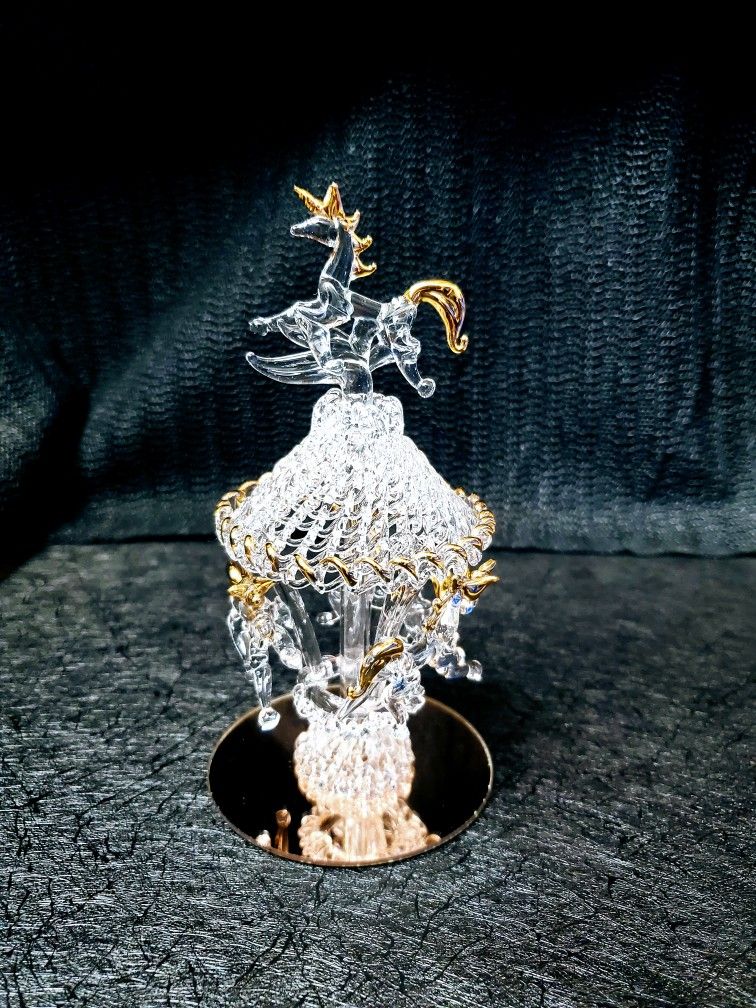 Elegant Gold Trim Glass Carousel Glass Art