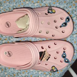 Pink Crocs Off Brand With 5 Charms Size 37 Women's Size 6 To 7