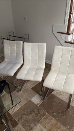 White Faux Leather Dining Chairs Set of 4