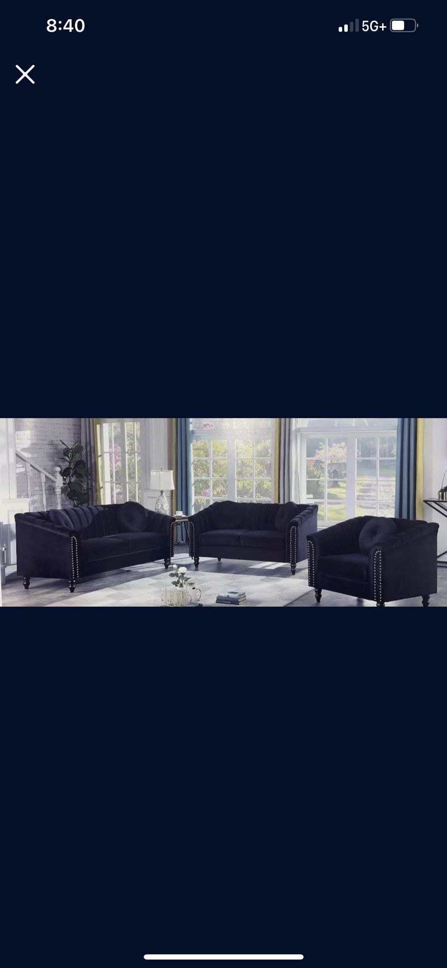 Modern Style Black Microsuede Three Piece Couch Set