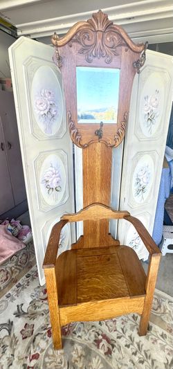 American Golden Tiger Oak Hall Tree Circa 1910