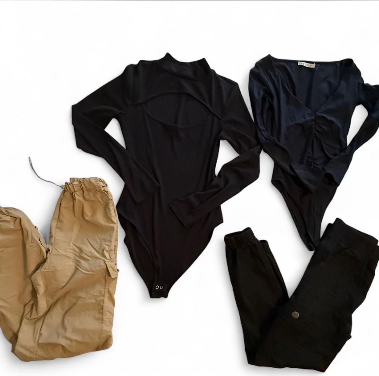 Women's Black Long Sleeve Bodysuit & Pants Set Size S  4-Piece Outfit Bundle