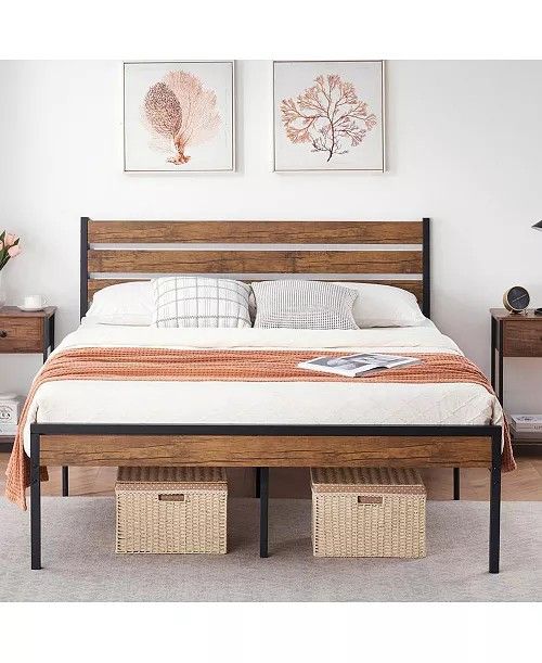 New* Queen Size Bed Frame No Box Spring Needed In The Box Seal.....
