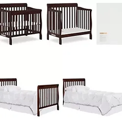 4-in-1 Convertible Mini Crib to Toddler Bed, Daybed, Twin Bed + Mattresses & Box Spring