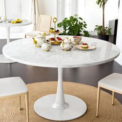 Round Dining Table, 42 inch Round Artificial Marble Dining Table, Round Pedestal Table, New In Box