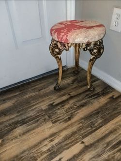 Antique Victorian Cast Iron Upholstered Round Stool