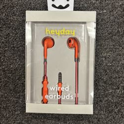 Wired Earbuds - Heyday™ Orange (Stylized): Built-in Microphone, Silicone Cushions