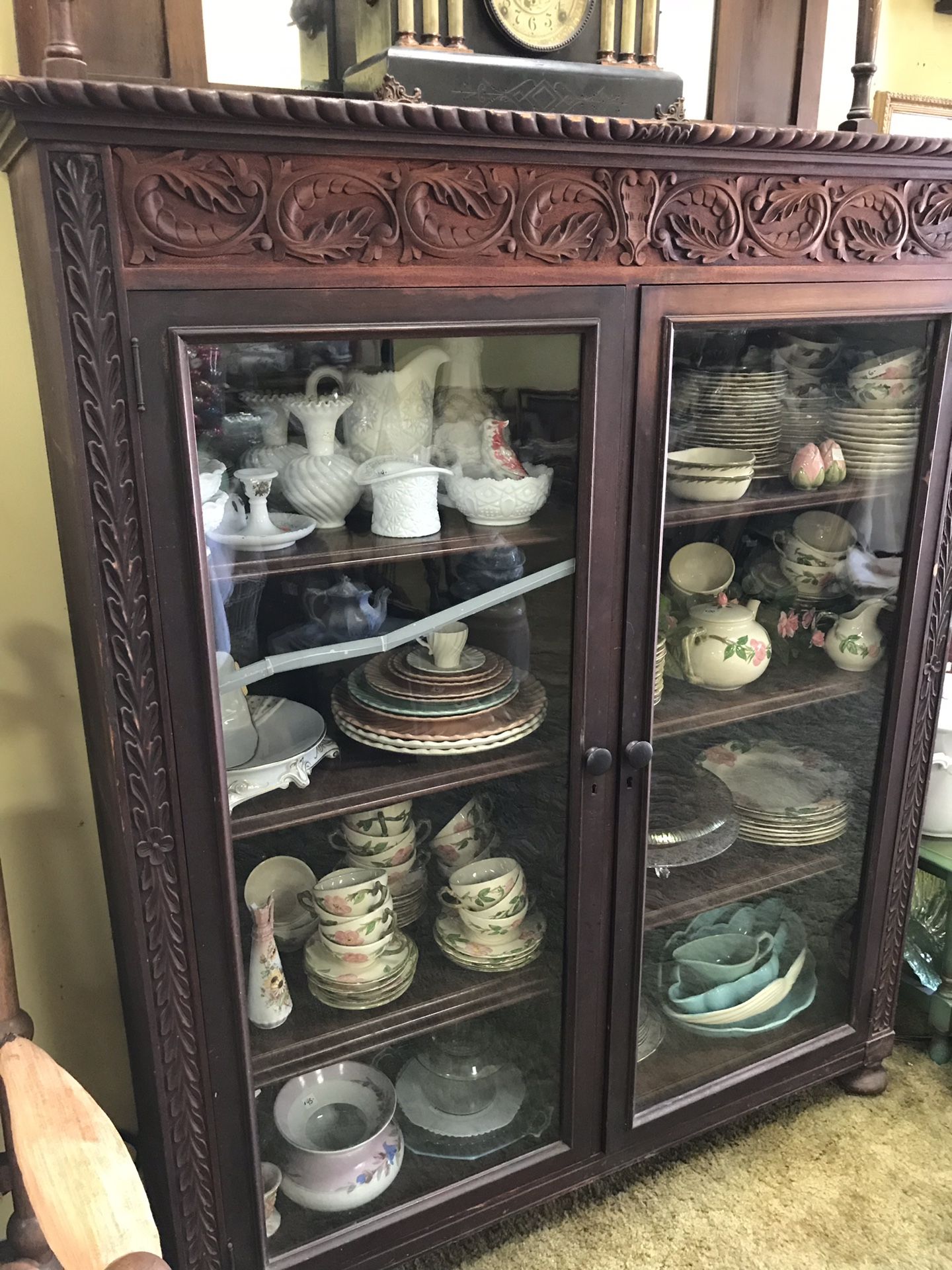 Antique carved bookcase/display cabinet