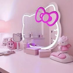 Hello Kitty LED Makeup Mirror Pink Neon Light Adjustable Brightness Perfect for Bedroom or Vanit