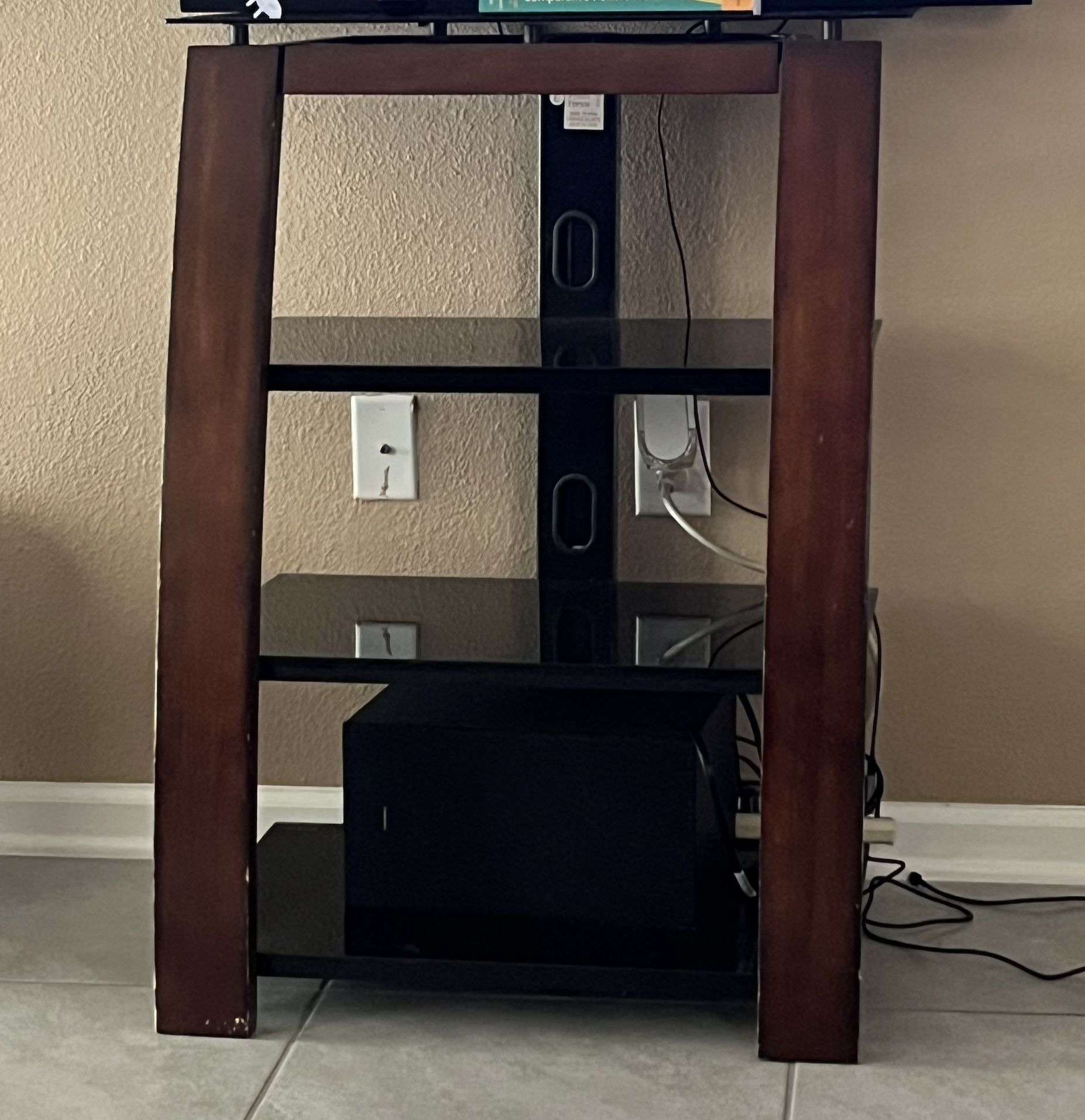 Wooden Tv Stand With Glass Shelves 