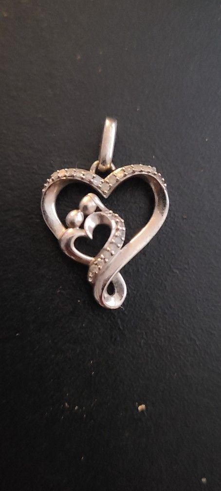 925 Sterling Silver Pendant Necklace Unbranded Double Hearts With Diamond Accent