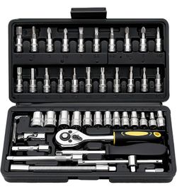 46-Piece Socket Wrench Set, Premium 1/4 inch Metric Socket Set, Ratchet Set with Quick-Release Ratchet and Extension Bar, Compact Storage Case - Perfe
