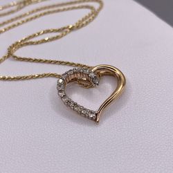 Sterling Silver Diamond Open Heart Necklace 