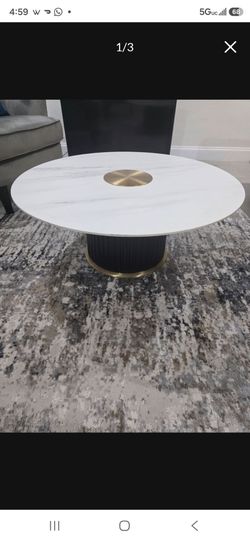 Round Marble-Top Coffee Table with Gold Accent
