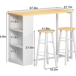 White Table Top With Shelves. Comes With 2 Bar Stools 