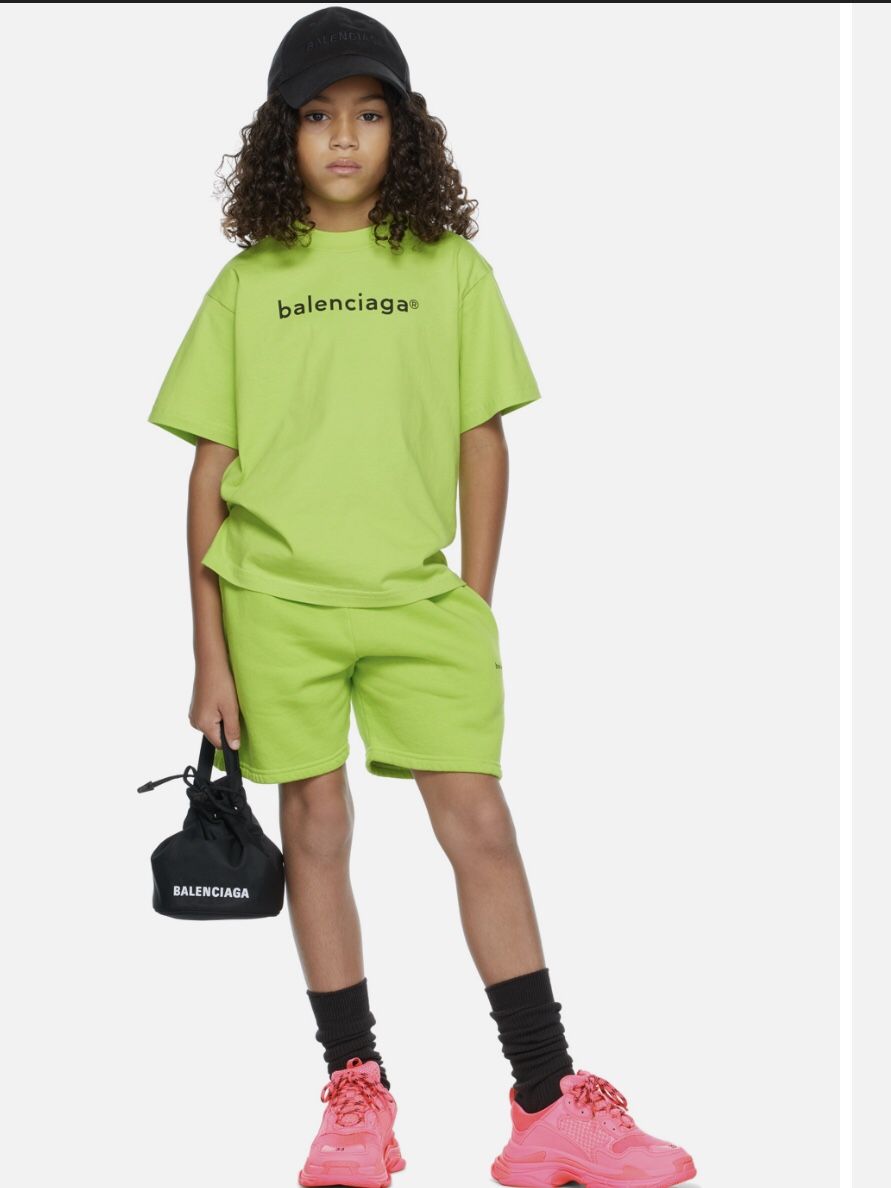 Balenciaga Unisex Kids Cotton Sweatshorts Neon Green