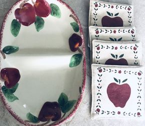 Ceramic Apple Tray and Coaster Set