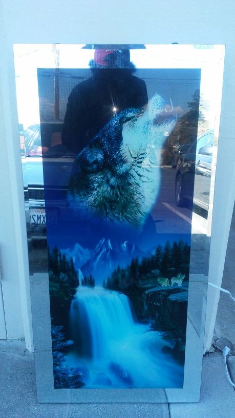Moving Picture in Motion Waterfall Mirror with Nature and Wolf sounds