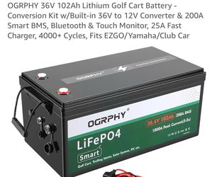 OGRPHY 36V 102Ah Lithium Golf Cart Battery - Conversion Kit w/Built-in 36V to 12V Converter & 200A Smart BMS, Bluetooth & Touch Monitor,, 4000+ Cycles