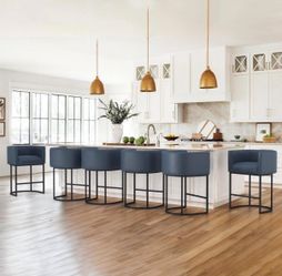 6X Navy Blue 27” faux leather barstools