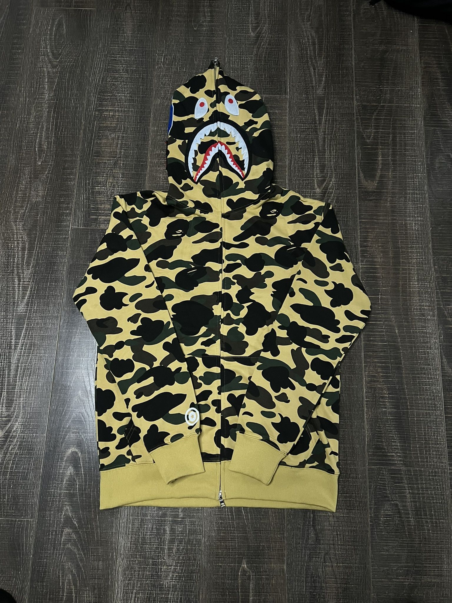 NEW Bape Shark Camo Hoodie Yellow And Black 