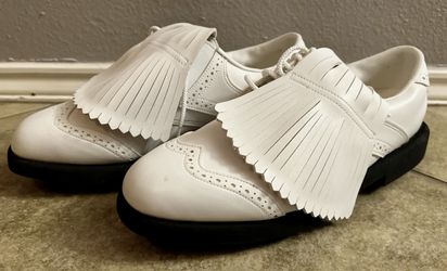 Vintage Foot-Joy Green-Joys Golf Shoes White 7.5M Lite-Spike Fringe NEW Classic