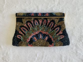 Evening Bag Purse Clutch Beaded Vintage Prom Wedding Black Gold Pink Blue Green EUC!