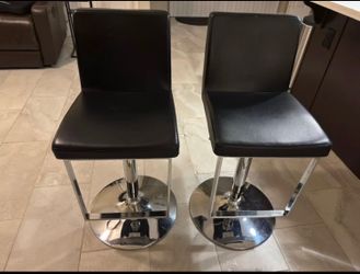 Levet Adjustable Barstools (Set of 2) – Black Leather & Chrome