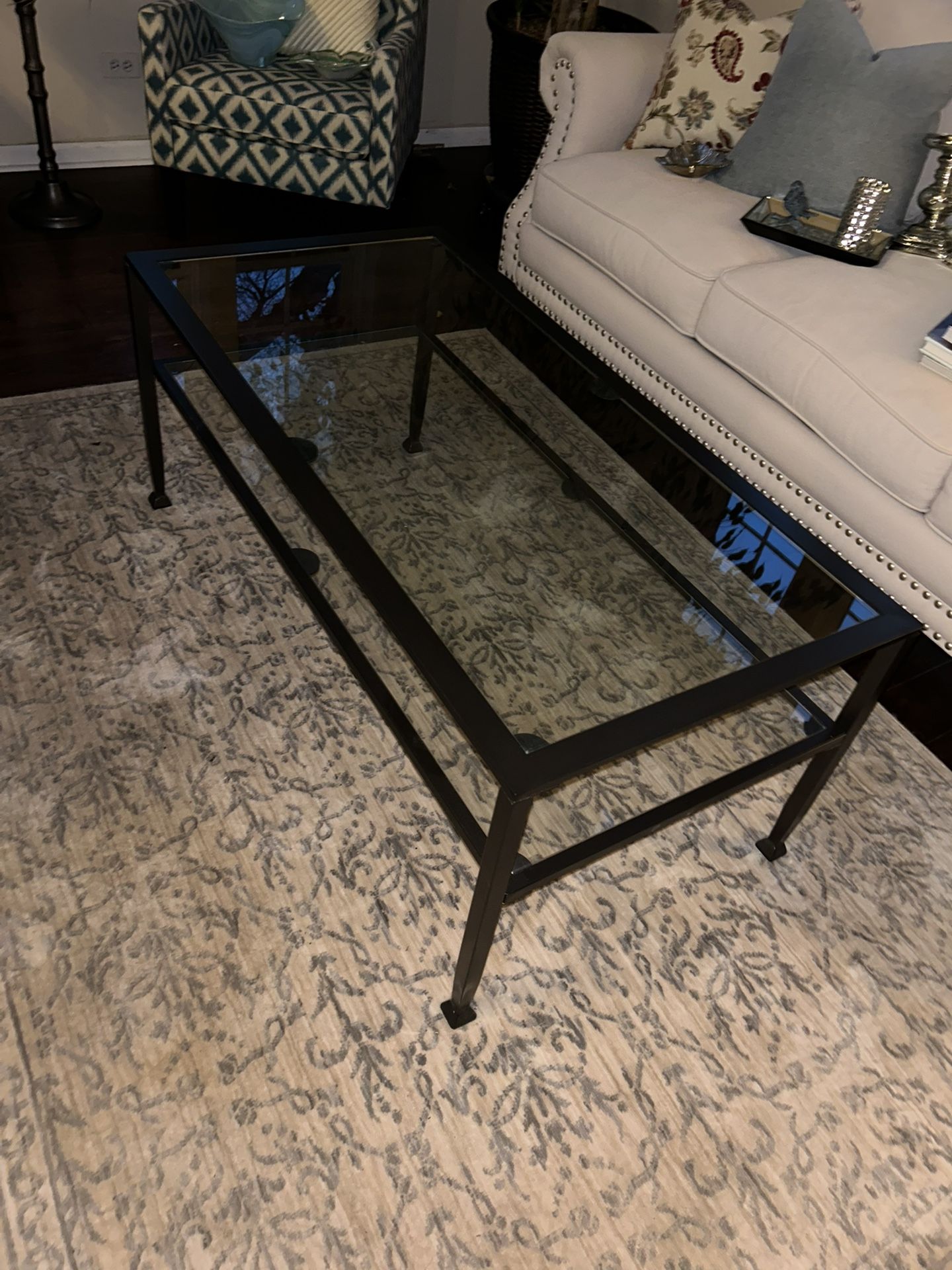Two-Tier Black Framed Glass Coffee Table